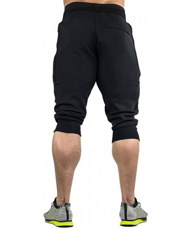 Board Shorts Mens Casual Summer Shorts Joggers Solid Drawstring Zipper 3/4 Pants Trouser - Black - C718S4W5AYX $45.11