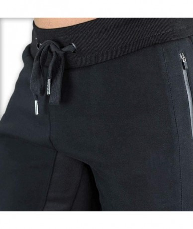 Board Shorts Mens Casual Summer Shorts Joggers Solid Drawstring Zipper 3/4 Pants Trouser - Black - C718S4W5AYX $45.11