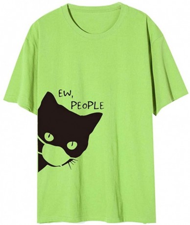 Bottoms Women's Cat Print Tee Summer Casual Basic Short Sleeve Round Neck T Shirts - Green - CZ1906U442T $39.00