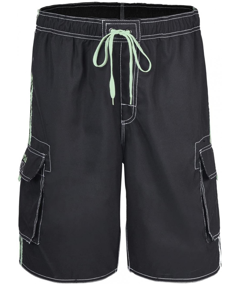 Board Shorts Men's Beachwear Board Shorts Quick Dry with Mesh Lining Swim Trunks - Black(with Green Straps) - CS12O6OAEJJ $34.56