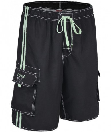 Board Shorts Men's Beachwear Board Shorts Quick Dry with Mesh Lining Swim Trunks - Black(with Green Straps) - CS12O6OAEJJ $34.56