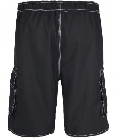 Board Shorts Men's Beachwear Board Shorts Quick Dry with Mesh Lining Swim Trunks - Black(with Green Straps) - CS12O6OAEJJ $34.56