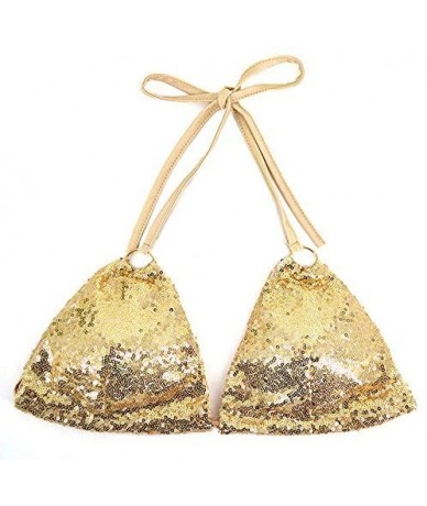 Sets Women Sequin Triangle Bikini Set Sexy 2 Piece Tie-Side Bottom String Halter Glitter Swimsuit Beachwear - Gold - CU18OWKZ...