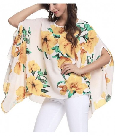 Cover-Ups Women's Floral Printed Chiffon Caftan Poncho Tunic Top - A-10006 - C712INPYCC7 $26.84