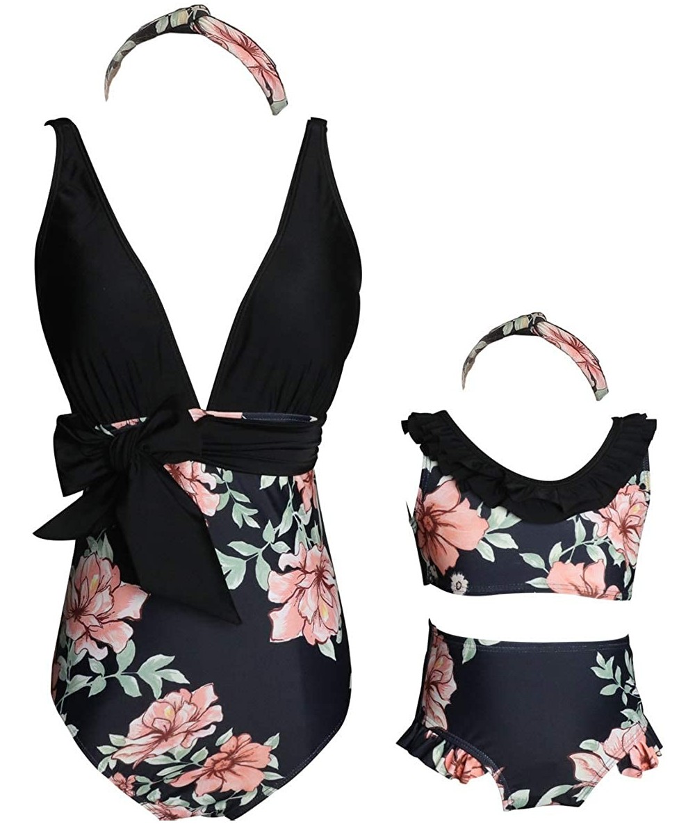 Sets Mommy and Me Swimsuits Two Piece Bikini Bathing Suit Ruffle for Women Girls - Black - CD18RZSRNHL $19.45