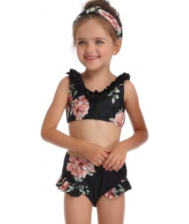 Sets Mommy and Me Swimsuits Two Piece Bikini Bathing Suit Ruffle for Women Girls - Black - CD18RZSRNHL $19.45