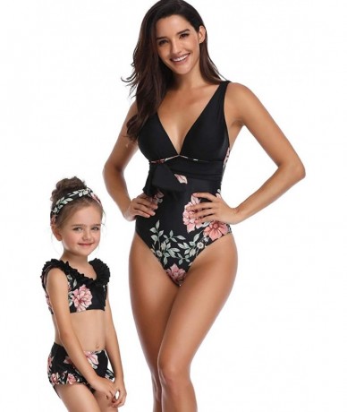 Sets Mommy and Me Swimsuits Two Piece Bikini Bathing Suit Ruffle for Women Girls - Black - CD18RZSRNHL $19.45