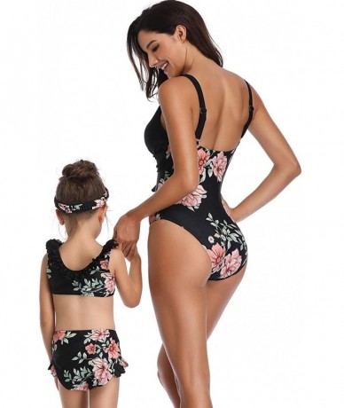 Sets Mommy and Me Swimsuits Two Piece Bikini Bathing Suit Ruffle for Women Girls - Black - CD18RZSRNHL $19.45