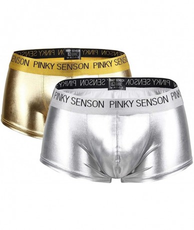 Briefs Men Shiny Liquid Metallic Underwear Bikini Swimsuit Boxer Brief Trunks - 1gold1silver(2pack) - C918T27NOZ5 $20.63