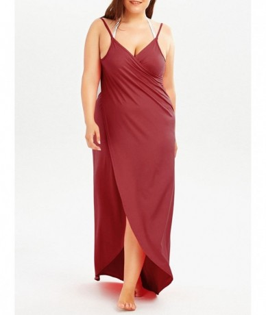 Cover-Ups Women's Spaghetti Strap Backless Beach Dress/Plus Size Bikini Wrap Swimsuit Cover Up - Burgundy - CC18C5XOR7E $34.65