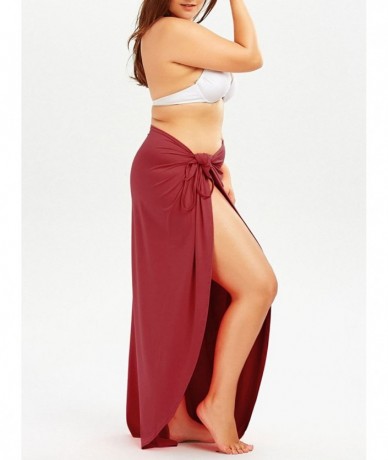 Cover-Ups Women's Spaghetti Strap Backless Beach Dress/Plus Size Bikini Wrap Swimsuit Cover Up - Burgundy - CC18C5XOR7E $34.65