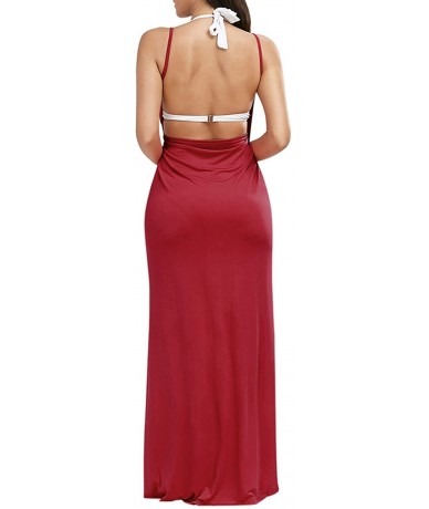 Cover-Ups Women's Spaghetti Strap Backless Beach Dress/Plus Size Bikini Wrap Swimsuit Cover Up - Burgundy - CC18C5XOR7E $34.65