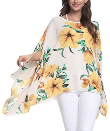 Cover-Ups Women's Floral Printed Chiffon Caftan Poncho Tunic Top - A-10006 - C712INPYCC7 $26.84