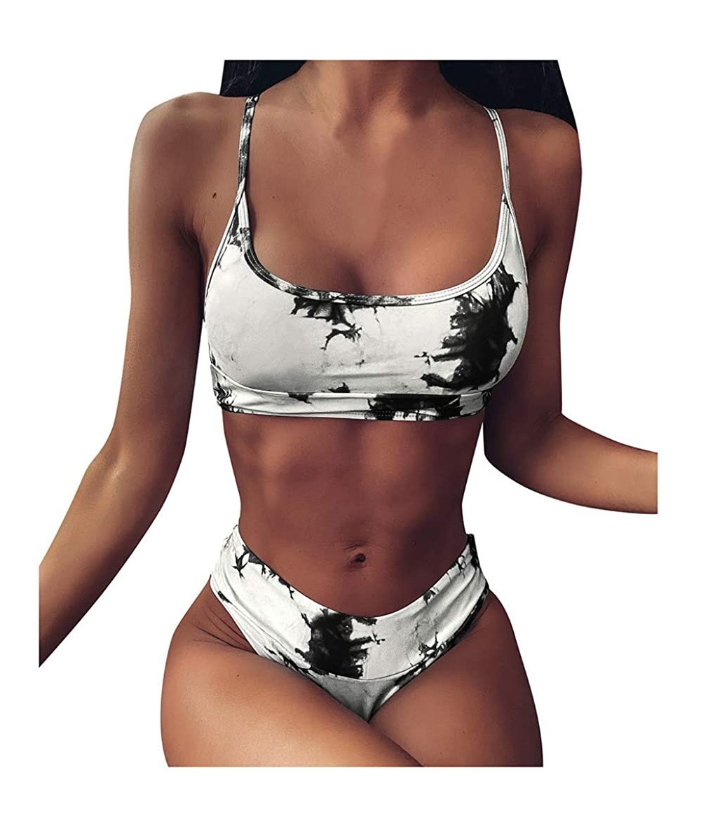 Sets Women's Marble Pattern Shoulder Strap Bikini Set - Black - CL199L2HISU $26.10