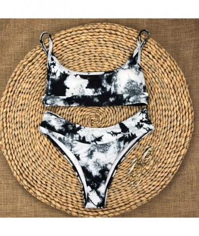 Sets Women's Marble Pattern Shoulder Strap Bikini Set - Black - CL199L2HISU $26.10