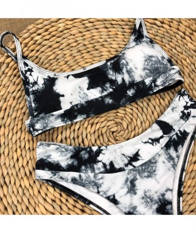 Sets Women's Marble Pattern Shoulder Strap Bikini Set - Black - CL199L2HISU $26.10