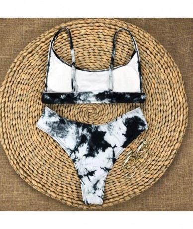 Sets Women's Marble Pattern Shoulder Strap Bikini Set - Black - CL199L2HISU $26.10