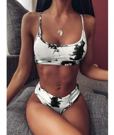 Sets Women's Marble Pattern Shoulder Strap Bikini Set - Black - CL199L2HISU $26.10