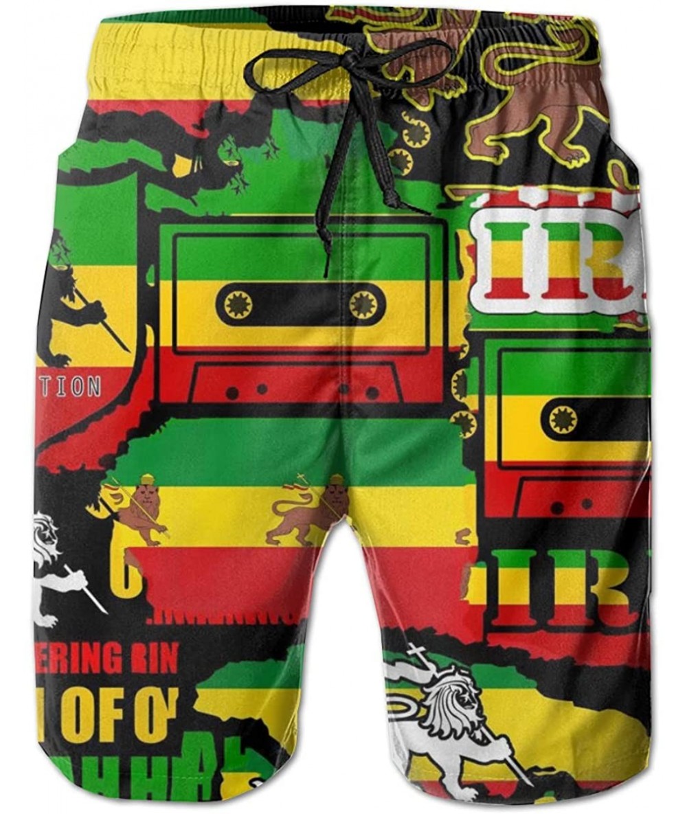 Board Shorts Men's Slim Fit Quick Dry Swim Trunks Fashion 3D Printed Beach Board Shorts - Rastafarian Reggae Rasta Camo Camou...