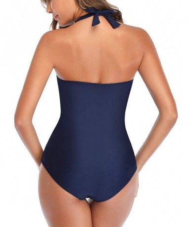 Cover-Ups Tummy Control Swimwear Halter One Piece Swimsuit Ruched Padded Bathing Suits for Women Slimming Vintage Bikini - Da...