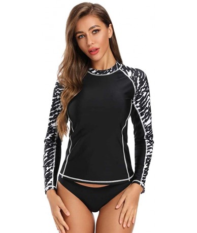 Rash Guards Women's Long Sleeve Rash Guard UV UPF 50+ Sun Protection Swim Shirts Surf Swimsuit Tops - Black - CS196YTDRS2 $33.54