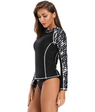 Rash Guards Women's Long Sleeve Rash Guard UV UPF 50+ Sun Protection Swim Shirts Surf Swimsuit Tops - Black - CS196YTDRS2 $33.54