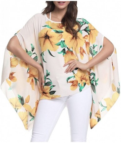 Cover-Ups Women's Floral Printed Chiffon Caftan Poncho Tunic Top - A-10006 - C712INPYCC7 $26.84