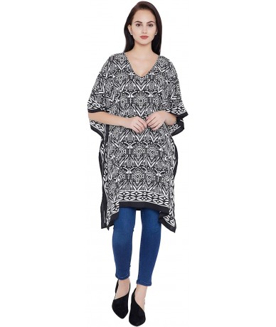 Cover-Ups Gypsie Blu Black Paisley Short Kaftan Polyester Tunic Dress Women Mini Dress Plus Size Tunic Tops - CA19738HGIH $25.97