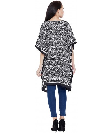 Cover-Ups Gypsie Blu Black Paisley Short Kaftan Polyester Tunic Dress Women Mini Dress Plus Size Tunic Tops - CA19738HGIH $25.97