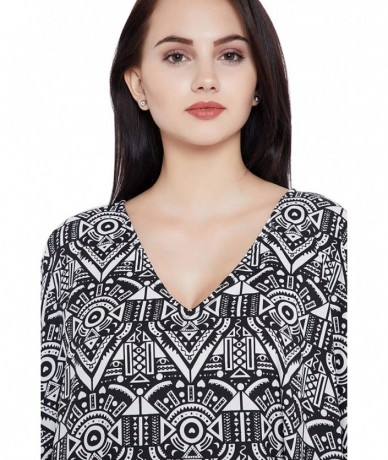 Cover-Ups Gypsie Blu Black Paisley Short Kaftan Polyester Tunic Dress Women Mini Dress Plus Size Tunic Tops - CA19738HGIH $25.97