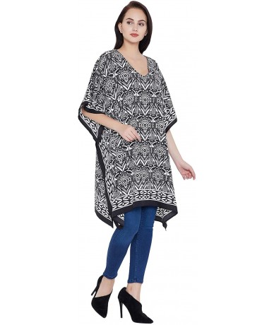 Cover-Ups Gypsie Blu Black Paisley Short Kaftan Polyester Tunic Dress Women Mini Dress Plus Size Tunic Tops - CA19738HGIH $25.97