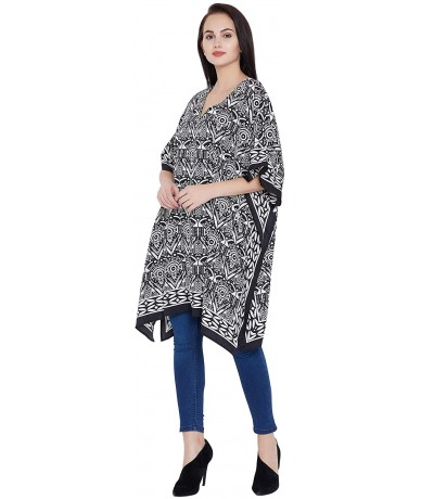 Cover-Ups Gypsie Blu Black Paisley Short Kaftan Polyester Tunic Dress Women Mini Dress Plus Size Tunic Tops - CA19738HGIH $25.97