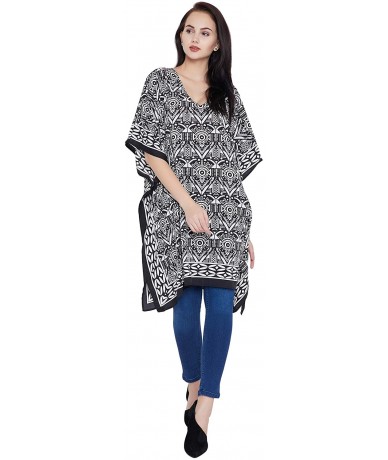 Cover-Ups Gypsie Blu Black Paisley Short Kaftan Polyester Tunic Dress Women Mini Dress Plus Size Tunic Tops - CA19738HGIH $25.97