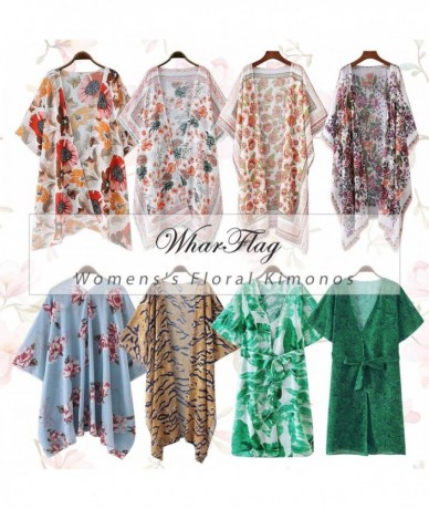 Cover-Ups Women Floral Kimono Cardigan - Casual Chiffon Kimonos Tops Boho Loose Blouse Open Front Swinsuit Beach Cover Ups - ...