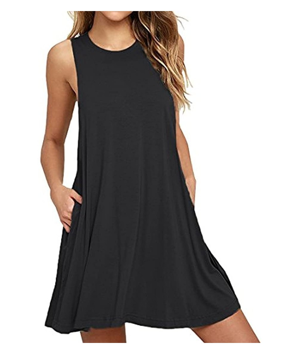 Cover-Ups Women Summer Casual T Shirt Dresses Beach Cover up Plain Tank Dress - A2 Black - CE18O2O7ZK6 $21.27