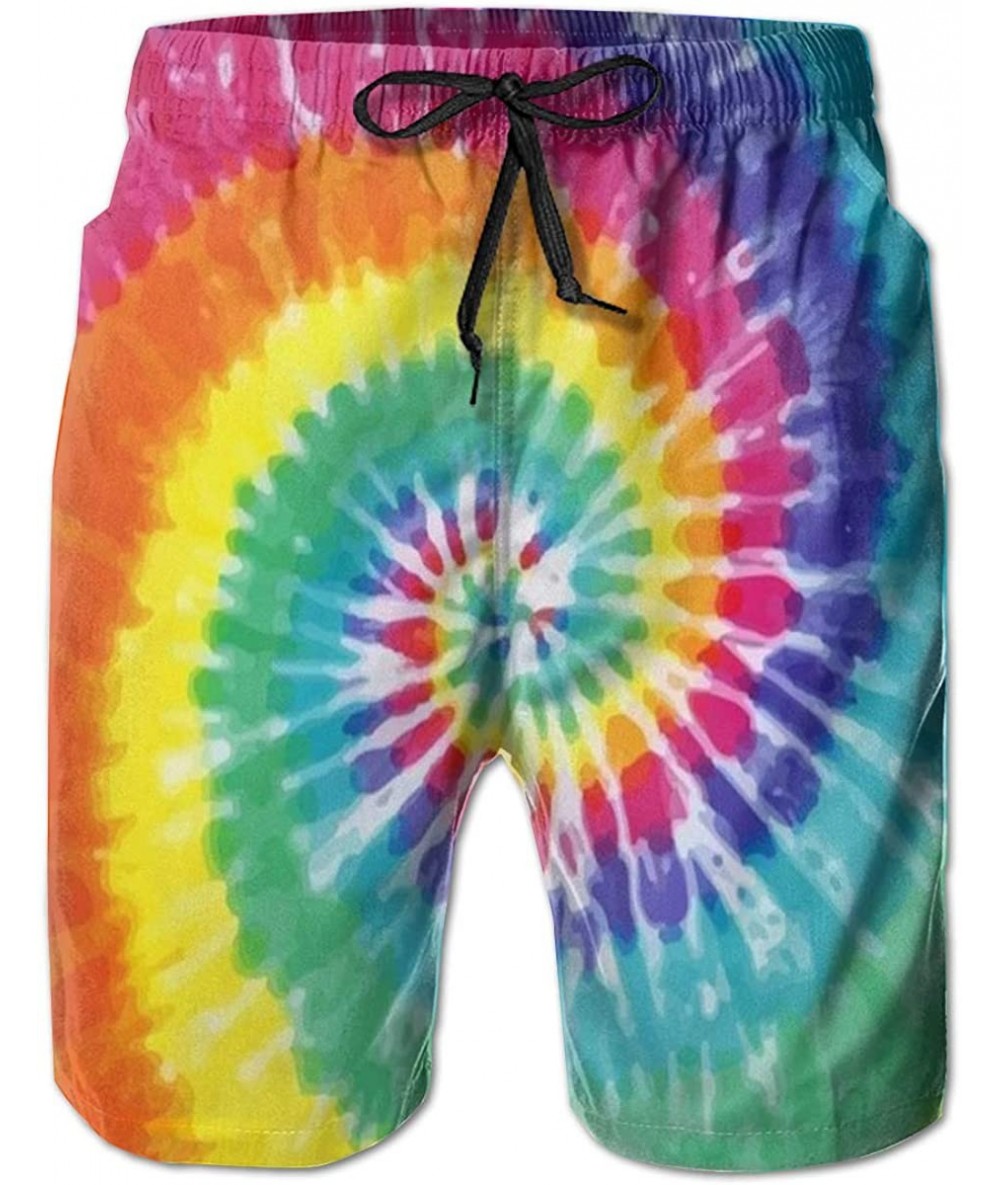 Board Shorts Tie Dye Board Shorts Mens Swim Trunks Summer 3D Print Graphic Casual Athletic Swimming Short - Rainbow Swirl - C...