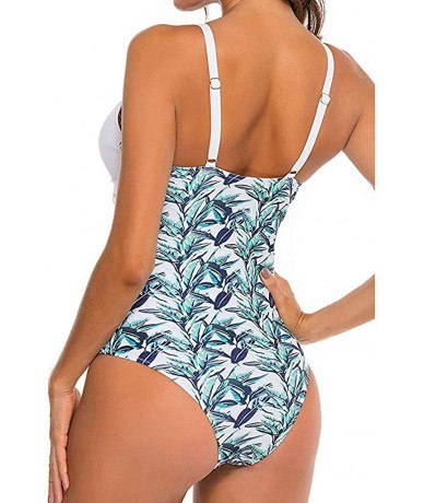 Cover-Ups Swimsuits for Women One Piece Tummy Control-Twist Front Swimsuit High Neck Plunge Leaf Ruched Monokini Swimwear - Y...