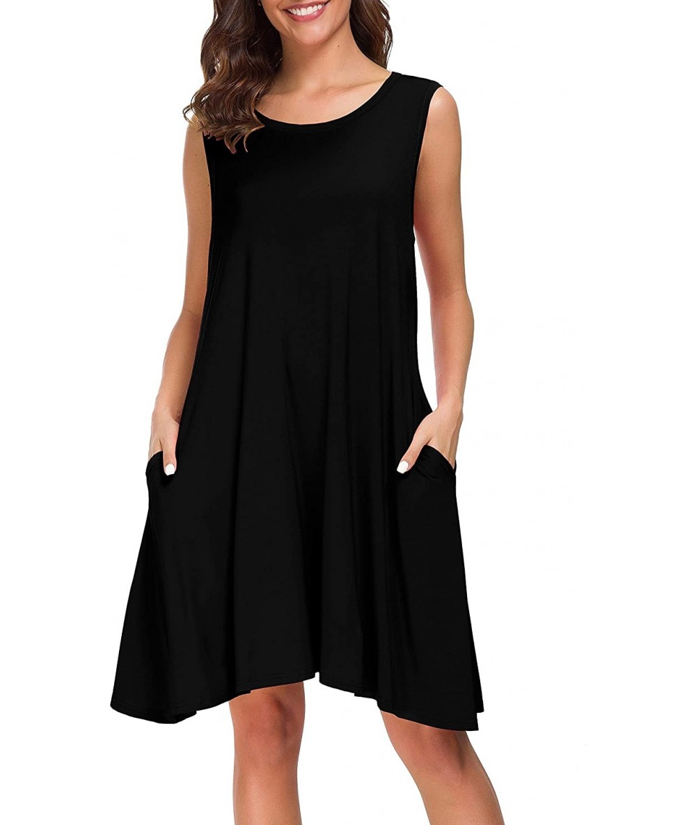 Cover-Ups Women Summer Sleeveless Casual T Shirt Dresses Loose Beach Cover Up Tank Dress - Black - C618E4NYR2O $32.31