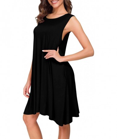 Cover-Ups Women Summer Sleeveless Casual T Shirt Dresses Loose Beach Cover Up Tank Dress - Black - C618E4NYR2O $32.31