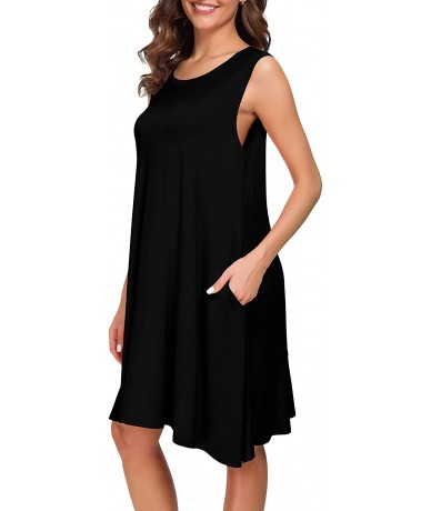 Cover-Ups Women Summer Sleeveless Casual T Shirt Dresses Loose Beach Cover Up Tank Dress - Black - C618E4NYR2O $32.31