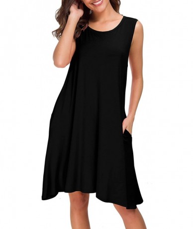 Cover-Ups Women Summer Sleeveless Casual T Shirt Dresses Loose Beach Cover Up Tank Dress - Black - C618E4NYR2O $32.31