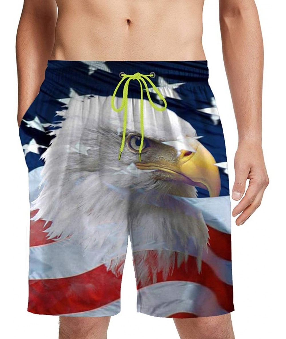 Trunks Men's Swim Trunks Hawaiian Beach Shorts Quick Dry Sport Surfing Board Pants - American Stripe Star Palm Tree - America...