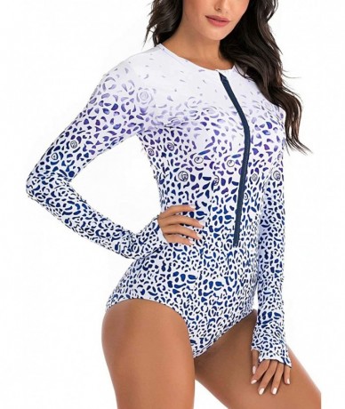 Rash Guards Women's Athletic Swimsuit Long Sleeve Rash Guard Swimming Bathing Suit Swimwear - Blue White Floral - CY1945XELRE...