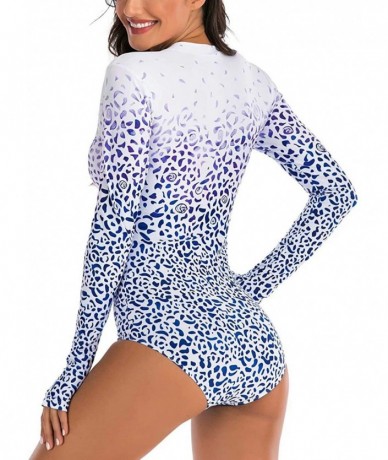 Rash Guards Women's Athletic Swimsuit Long Sleeve Rash Guard Swimming Bathing Suit Swimwear - Blue White Floral - CY1945XELRE...