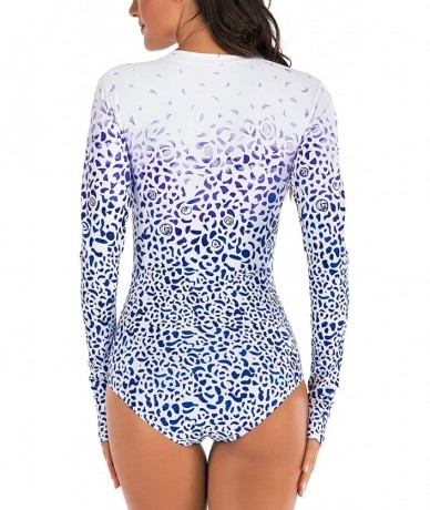 Rash Guards Women's Athletic Swimsuit Long Sleeve Rash Guard Swimming Bathing Suit Swimwear - Blue White Floral - CY1945XELRE...