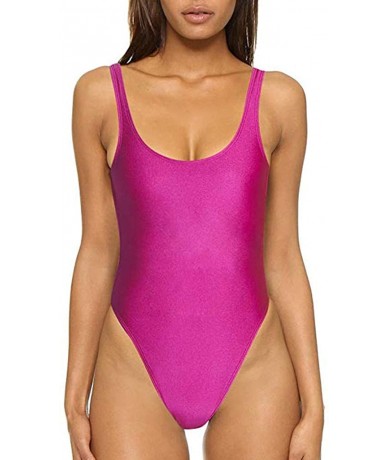 Racing Women's Retro 80s/90s Inspired High Cut Low Back One Piece Swimwear Bathing Suits - Pink - C118SDGD303 $26.49