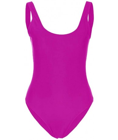 Racing Women's Retro 80s/90s Inspired High Cut Low Back One Piece Swimwear Bathing Suits - Pink - C118SDGD303 $26.49