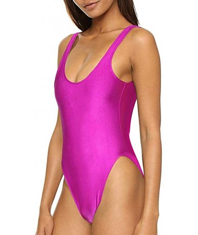 Racing Women's Retro 80s/90s Inspired High Cut Low Back One Piece Swimwear Bathing Suits - Pink - C118SDGD303 $26.49