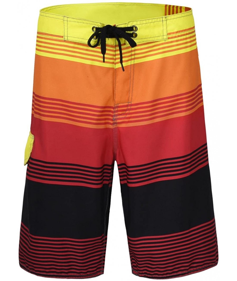 Board Shorts Men's Board Shorts Summer Holiday Surf Trunks Quick Dry - Red Striped - CT12NUYZZ82 $33.36