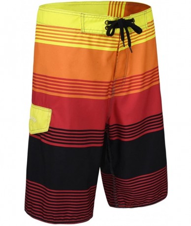 Board Shorts Men's Board Shorts Summer Holiday Surf Trunks Quick Dry - Red Striped - CT12NUYZZ82 $33.36